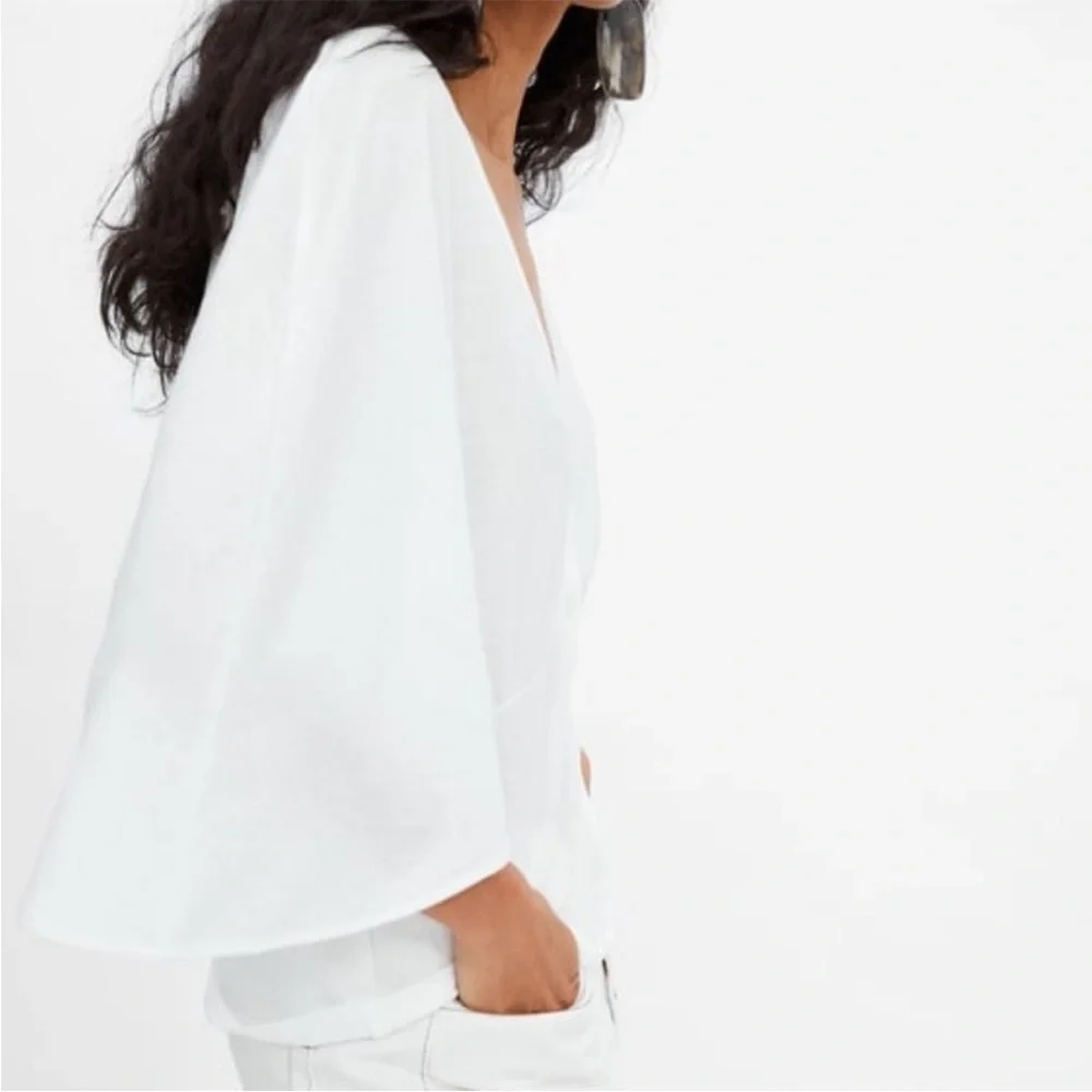 ZARA Gauzy Romantic White Batwing Dolman Sleeve Cropped Button Blouse Top - Picture 3 of 10